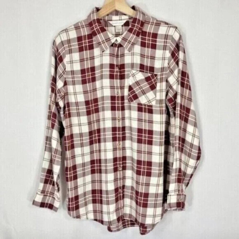 🔥 3/$15 Christopher & Banks Blend Long Sleeve Plaid Button Up Shirt Medium